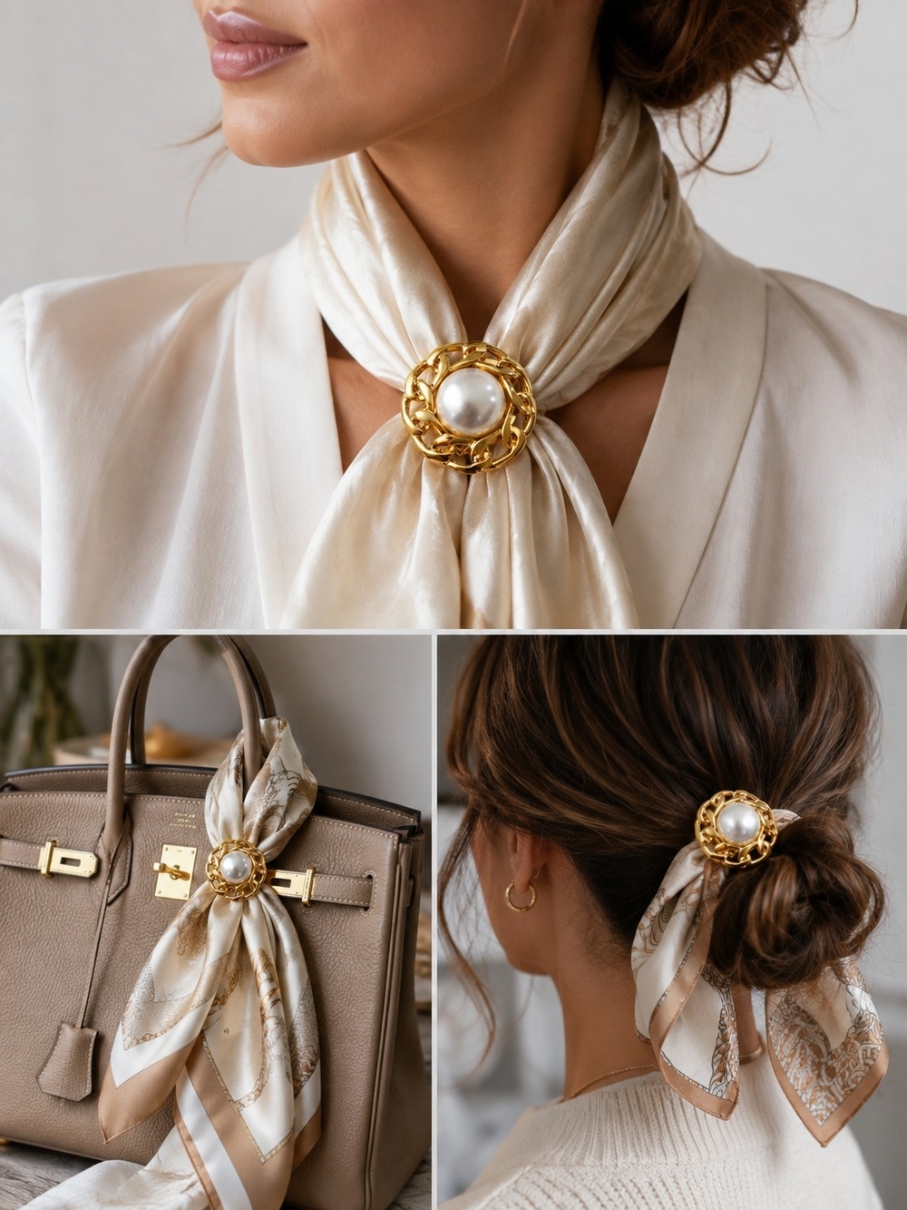 Elegant Butler Pearl-Embellished Scarf Clip Accessory